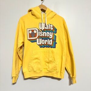 Disney Parks Walt Disney World Yellow Pullover Hoodie Retro Style Logo Small